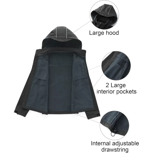 CREATMO US Mens Softshell Military Jacket With Removable Hood Fleece Lined and Water Repellent Outdoor Reflective CoatGrey