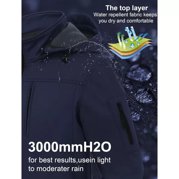 CREATMO US Mens Softshell Military Jacket With Removable Hood Fleece Lined and Water Repellent Outdoor Reflective CoatNavy