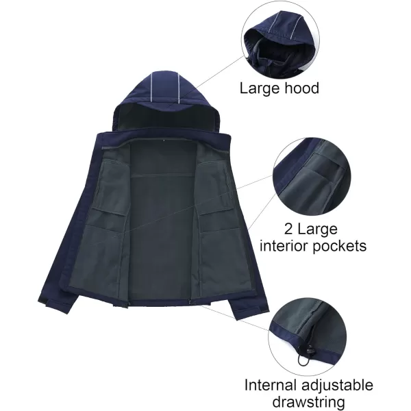 CREATMO US Mens Softshell Military Jacket With Removable Hood Fleece Lined and Water Repellent Outdoor Reflective CoatNavy