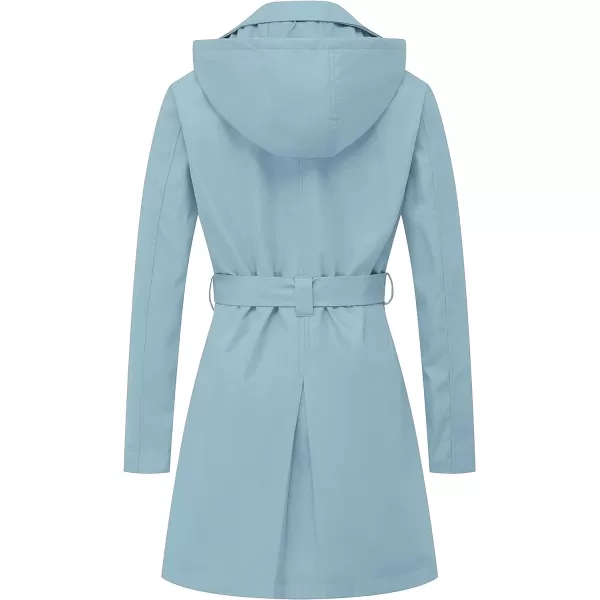 CREATMO US Womens Trench Coat DoubleBreasted Classic Lapel Overcoat Belted Slim Outerwear Coat with Detachable HoodBlue
