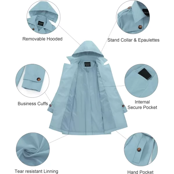 CREATMO US Womens Trench Coat DoubleBreasted Classic Lapel Overcoat Belted Slim Outerwear Coat with Detachable HoodBlue