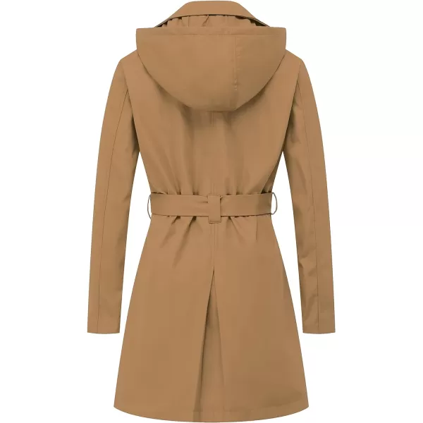 CREATMO US Womens Trench Coat DoubleBreasted Classic Lapel Overcoat Belted Slim Outerwear Coat with Detachable HoodCamel