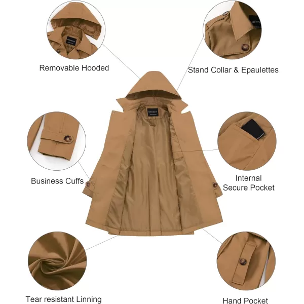 CREATMO US Womens Trench Coat DoubleBreasted Classic Lapel Overcoat Belted Slim Outerwear Coat with Detachable HoodCamel