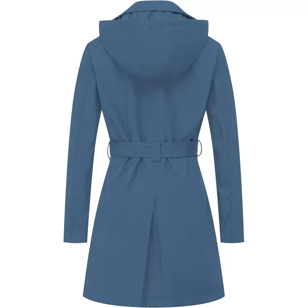 CREATMO US Womens Trench Coat DoubleBreasted Classic Lapel Overcoat Belted Slim Outerwear Coat with Detachable HoodDark Blue