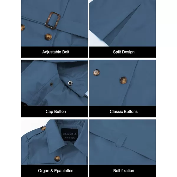 CREATMO US Womens Trench Coat DoubleBreasted Classic Lapel Overcoat Belted Slim Outerwear Coat with Detachable HoodDark Blue