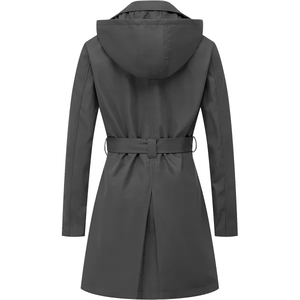 CREATMO US Womens Trench Coat DoubleBreasted Classic Lapel Overcoat Belted Slim Outerwear Coat with Detachable HoodGrey