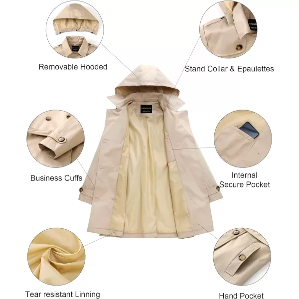 CREATMO US Womens Trench Coat DoubleBreasted Classic Lapel Overcoat Belted Slim Outerwear Coat with Detachable HoodKhaki