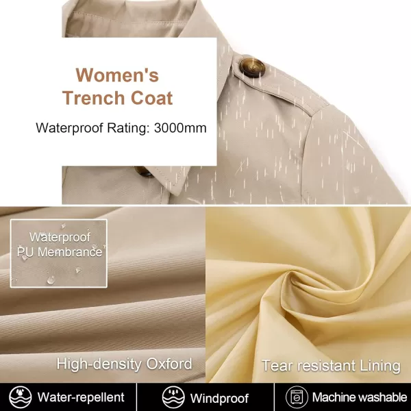 CREATMO US Womens Trench Coat DoubleBreasted Classic Lapel Overcoat Belted Slim Outerwear Coat with Detachable HoodKhaki