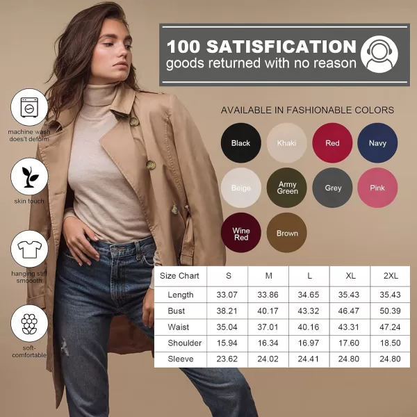 CREATMO US Womens Trench Coat DoubleBreasted Classic Lapel Overcoat Belted Slim Outerwear Coat with Detachable HoodKhaki Padding Lined