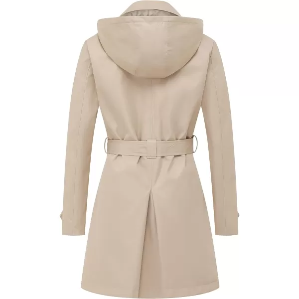 CREATMO US Womens Trench Coat DoubleBreasted Classic Lapel Overcoat Belted Slim Outerwear Coat with Detachable HoodKhaki Padding Lined