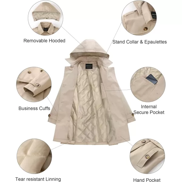 CREATMO US Womens Trench Coat DoubleBreasted Classic Lapel Overcoat Belted Slim Outerwear Coat with Detachable HoodKhaki Padding Lined