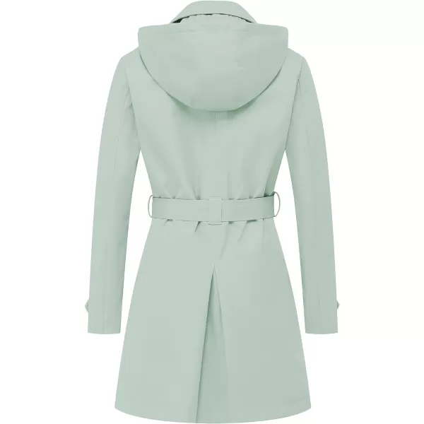 CREATMO US Womens Trench Coat DoubleBreasted Classic Lapel Overcoat Belted Slim Outerwear Coat with Detachable HoodLight Green