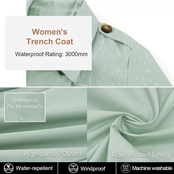CREATMO US Womens Trench Coat DoubleBreasted Classic Lapel Overcoat Belted Slim Outerwear Coat with Detachable HoodLight Green