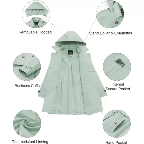CREATMO US Womens Trench Coat DoubleBreasted Classic Lapel Overcoat Belted Slim Outerwear Coat with Detachable HoodLight Green