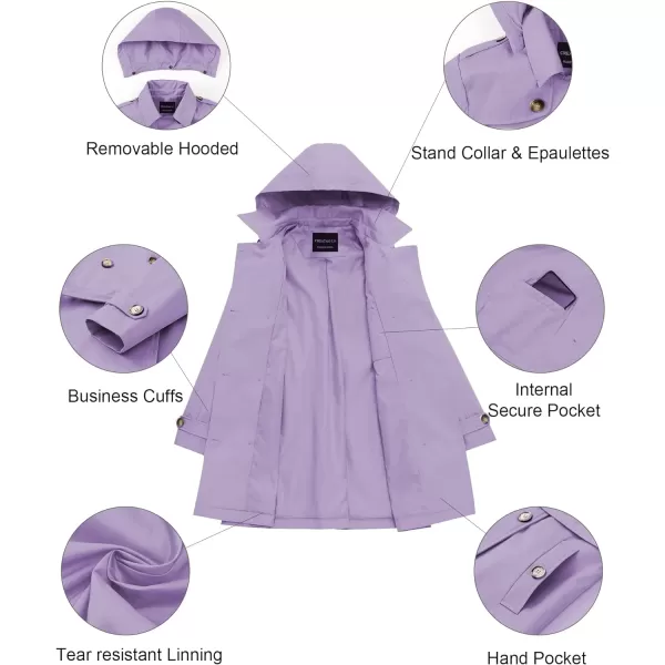 CREATMO US Womens Trench Coat DoubleBreasted Classic Lapel Overcoat Belted Slim Outerwear Coat with Detachable HoodLight Purple