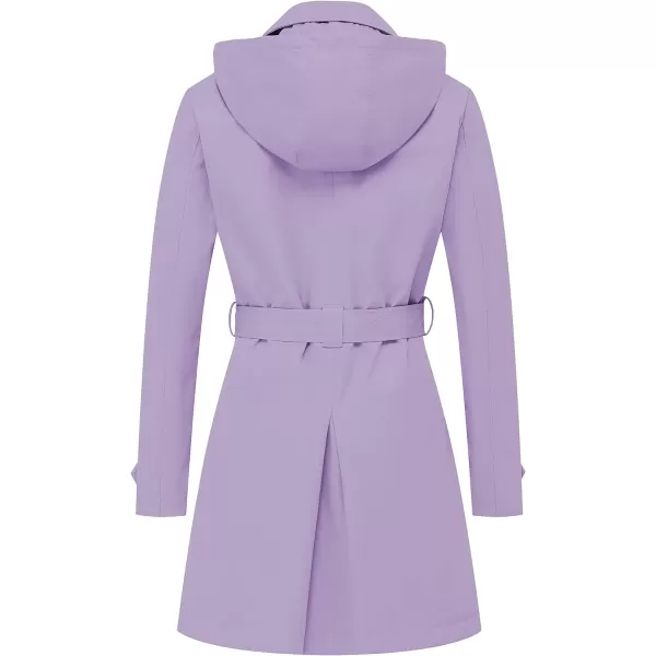 CREATMO US Womens Trench Coat DoubleBreasted Classic Lapel Overcoat Belted Slim Outerwear Coat with Detachable HoodLight Purple