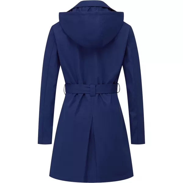 CREATMO US Womens Trench Coat DoubleBreasted Classic Lapel Overcoat Belted Slim Outerwear Coat with Detachable HoodNavy Blue