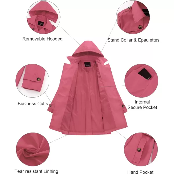 CREATMO US Womens Trench Coat DoubleBreasted Classic Lapel Overcoat Belted Slim Outerwear Coat with Detachable HoodPink