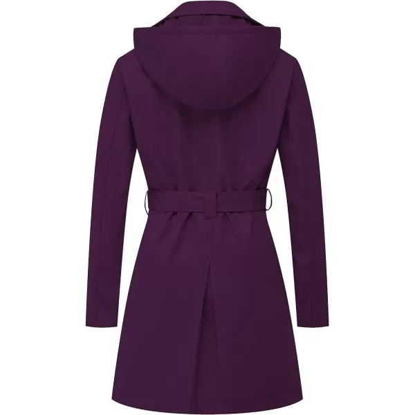 CREATMO US Womens Trench Coat DoubleBreasted Classic Lapel Overcoat Belted Slim Outerwear Coat with Detachable HoodPurple