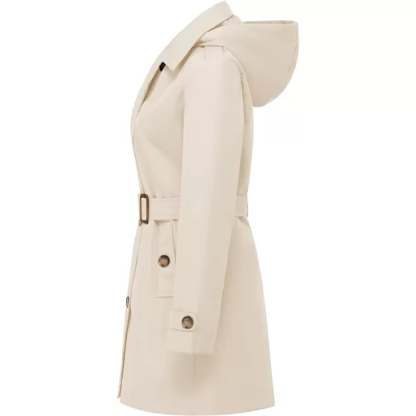 CREATMO US Womens Trench Coat DoubleBreasted Classic Lapel Overcoat Belted Slim Outerwear Coat with Detachable HoodWhite