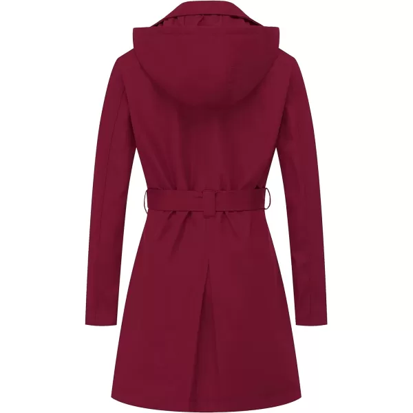 CREATMO US Womens Trench Coat DoubleBreasted Classic Lapel Overcoat Belted Slim Outerwear Coat with Detachable HoodWine Red