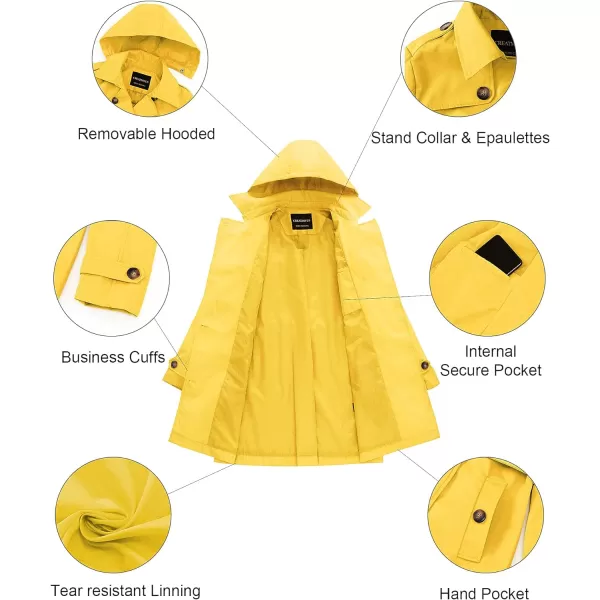 CREATMO US Womens Trench Coat DoubleBreasted Classic Lapel Overcoat Belted Slim Outerwear Coat with Detachable HoodYellow