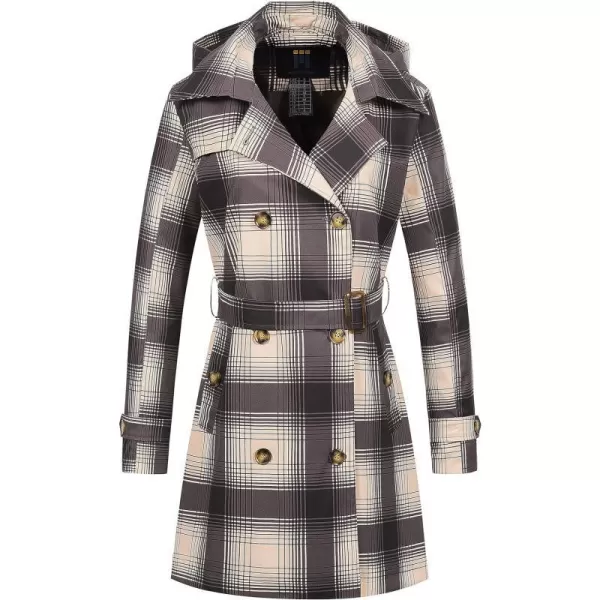 CREATMO US Womens Trench Coat DoubleBreasted Classic Lapel Overcoat Belted Slim Outerwear Coat with Detachable HoodPlaid