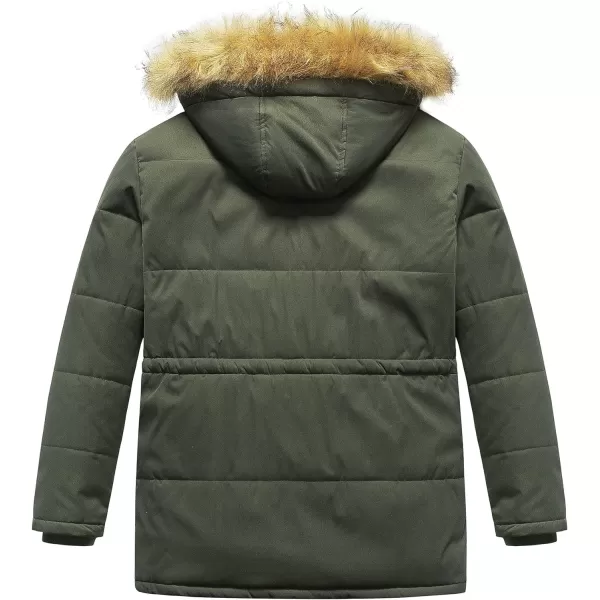 CREATMO US Mens Big and Tall Winter Coat Waterprpoof Long Puffer Jacket Thicken Parka with Removable Fur HoodedArmy Green