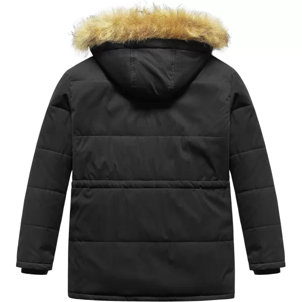 CREATMO US Mens Big and Tall Winter Coat Waterprpoof Long Puffer Jacket Thicken Parka with Removable Fur HoodedBlack