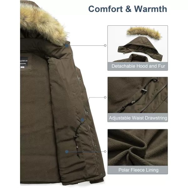 CREATMO US Mens Big and Tall Winter Coat Waterprpoof Long Puffer Jacket Thicken Parka with Removable Fur HoodedBrown