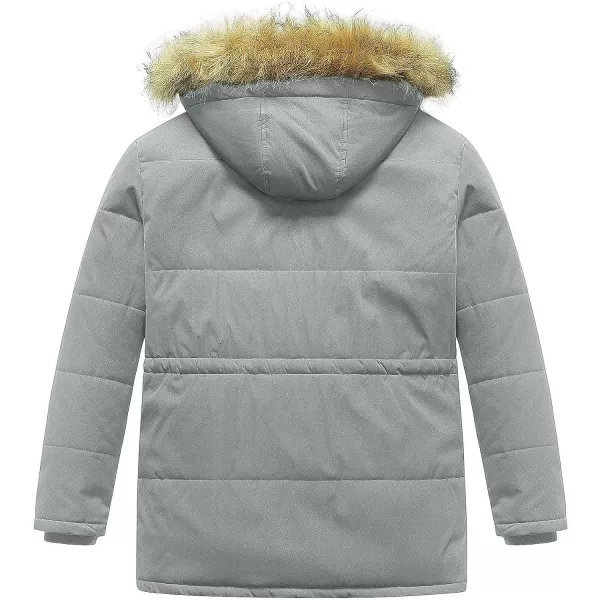 CREATMO US Mens Big and Tall Winter Coat Waterprpoof Long Puffer Jacket Thicken Parka with Removable Fur HoodedLight Grey