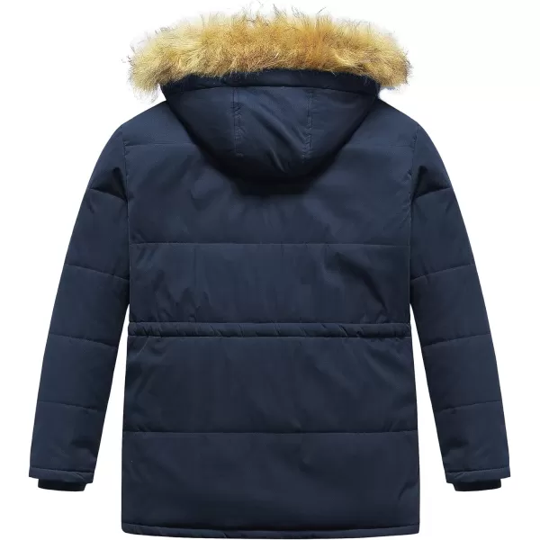 CREATMO US Mens Big and Tall Winter Coat Waterprpoof Long Puffer Jacket Thicken Parka with Removable Fur HoodedNavy Blue