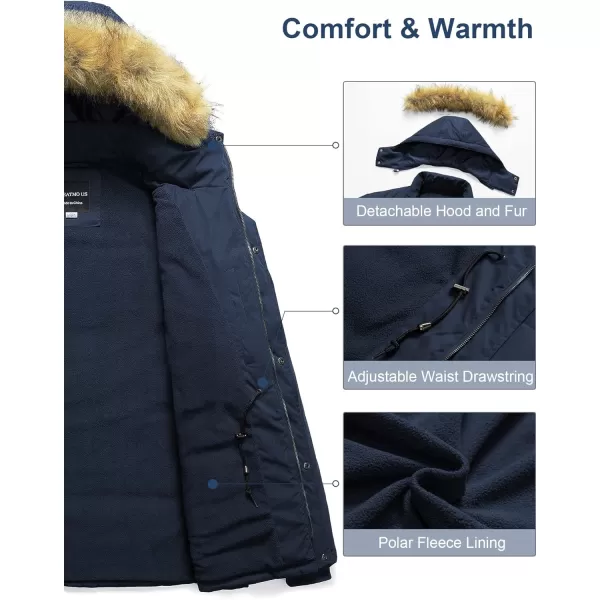 CREATMO US Mens Big and Tall Winter Coat Waterprpoof Long Puffer Jacket Thicken Parka with Removable Fur HoodedNavy Blue
