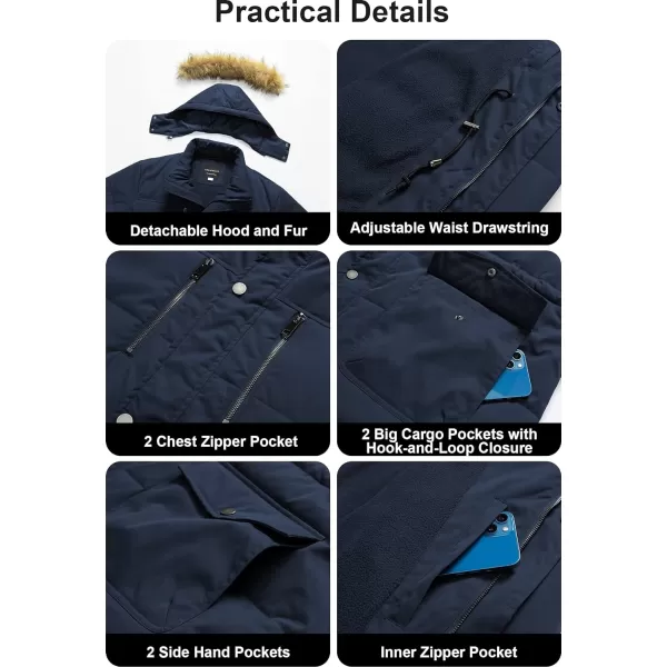 CREATMO US Mens Big and Tall Winter Coat Waterprpoof Long Puffer Jacket Thicken Parka with Removable Fur HoodedNavy Blue