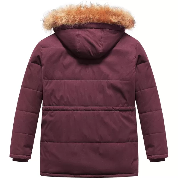 CREATMO US Mens Big and Tall Winter Coat Waterprpoof Long Puffer Jacket Thicken Parka with Removable Fur HoodedWine Red