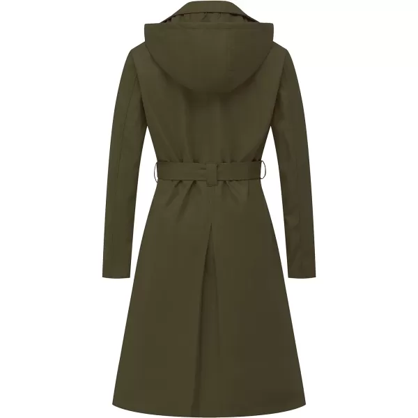 CREATMO US Womens Long Trench Coat DoubleBreasted Classic Lapel Overcoat Belted Slim Outerwear Coat with Detachable HoodArmy Green