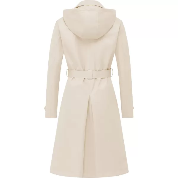CREATMO US Womens Long Trench Coat DoubleBreasted Classic Lapel Overcoat Belted Slim Outerwear Coat with Detachable HoodBeige