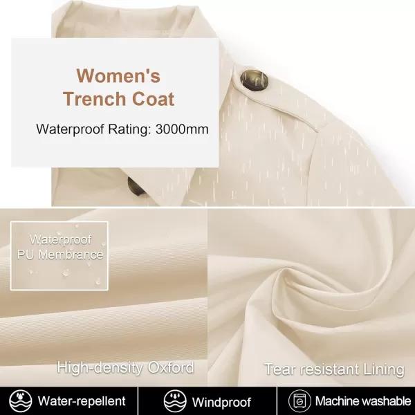 CREATMO US Womens Long Trench Coat DoubleBreasted Classic Lapel Overcoat Belted Slim Outerwear Coat with Detachable HoodBeige