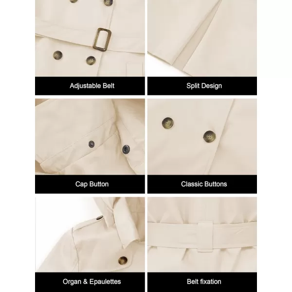 CREATMO US Womens Long Trench Coat DoubleBreasted Classic Lapel Overcoat Belted Slim Outerwear Coat with Detachable HoodBeige