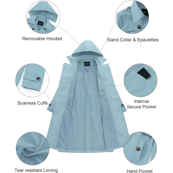 CREATMO US Womens Long Trench Coat DoubleBreasted Classic Lapel Overcoat Belted Slim Outerwear Coat with Detachable HoodBlue