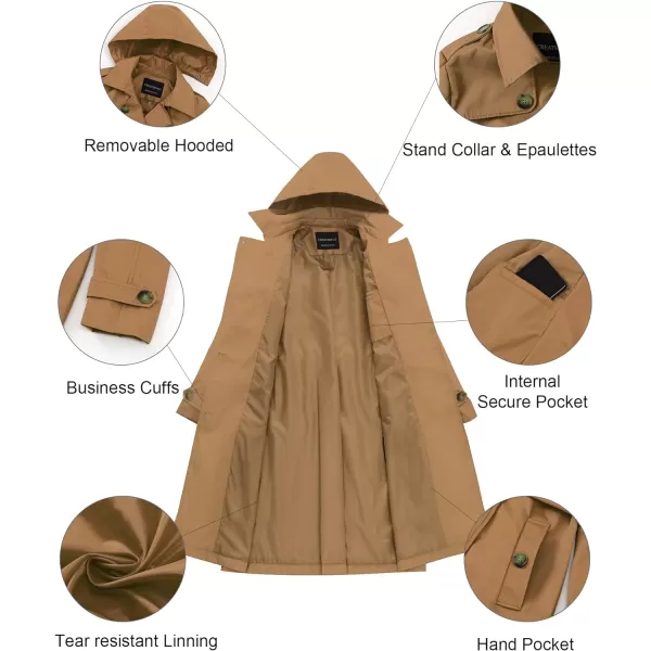 CREATMO US Womens Long Trench Coat DoubleBreasted Classic Lapel Overcoat Belted Slim Outerwear Coat with Detachable HoodCamel