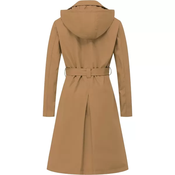 CREATMO US Womens Long Trench Coat DoubleBreasted Classic Lapel Overcoat Belted Slim Outerwear Coat with Detachable HoodCamel