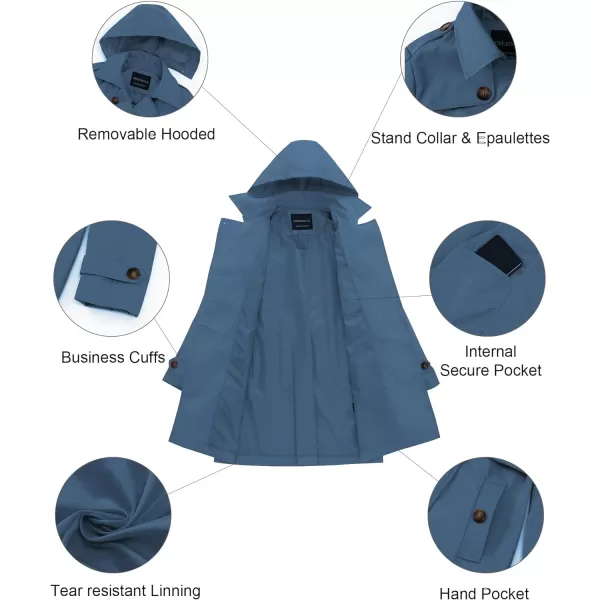 CREATMO US Womens Long Trench Coat DoubleBreasted Classic Lapel Overcoat Belted Slim Outerwear Coat with Detachable HoodDark Blue