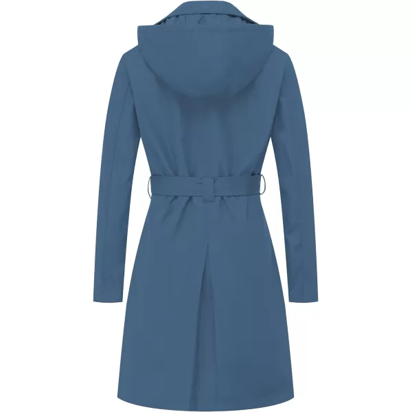 CREATMO US Womens Long Trench Coat DoubleBreasted Classic Lapel Overcoat Belted Slim Outerwear Coat with Detachable HoodDark Blue