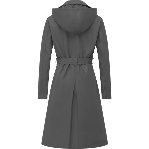 CREATMO US Womens Long Trench Coat DoubleBreasted Classic Lapel Overcoat Belted Slim Outerwear Coat with Detachable HoodGrey