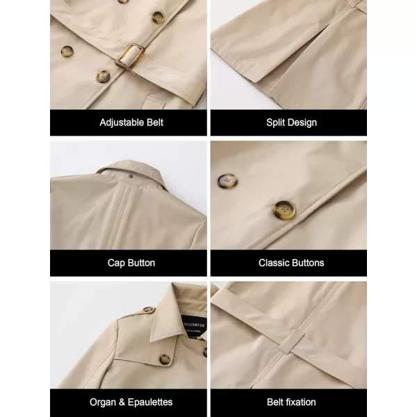 CREATMO US Womens Long Trench Coat DoubleBreasted Classic Lapel Overcoat Belted Slim Outerwear Coat with Detachable HoodKhaki
