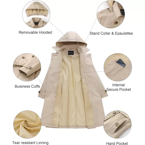 CREATMO US Womens Long Trench Coat DoubleBreasted Classic Lapel Overcoat Belted Slim Outerwear Coat with Detachable HoodKhaki