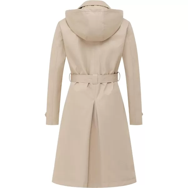 CREATMO US Womens Long Trench Coat DoubleBreasted Classic Lapel Overcoat Belted Slim Outerwear Coat with Detachable HoodKhaki