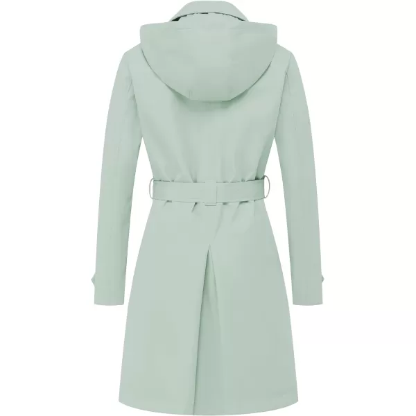CREATMO US Womens Long Trench Coat DoubleBreasted Classic Lapel Overcoat Belted Slim Outerwear Coat with Detachable HoodLight Green