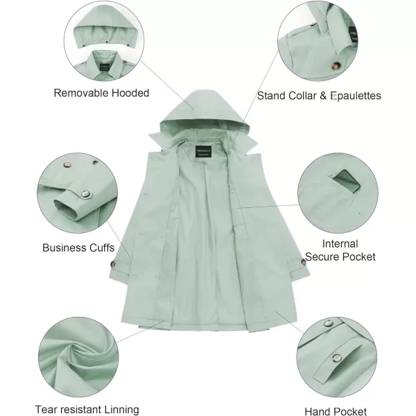 CREATMO US Womens Long Trench Coat DoubleBreasted Classic Lapel Overcoat Belted Slim Outerwear Coat with Detachable HoodLight Green